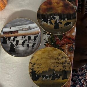 Franklin Mint Farm Scene Plates - Gold, Black, Brown. 3 in lot